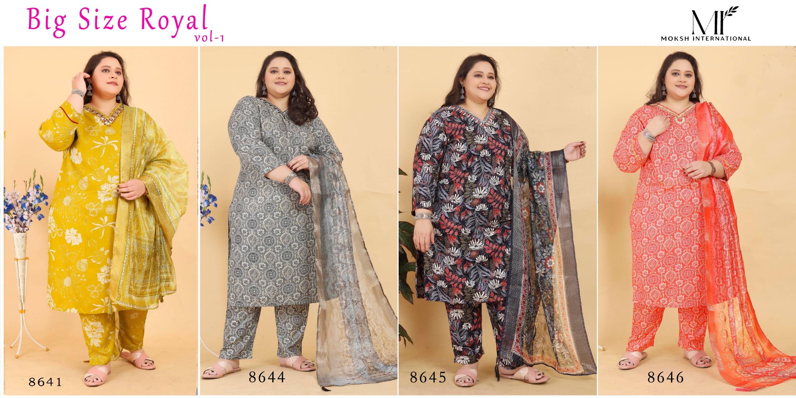 Big Size Royal VOL-1 By Moksh International 8641 To 8646 Series Stylish Premium Rayon Plus size readymade dresses At Wholesale Price